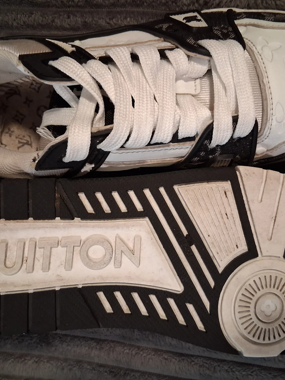 Louis Vuitton Monogram Accent White & Black Sneakers - Picture 3 of 7